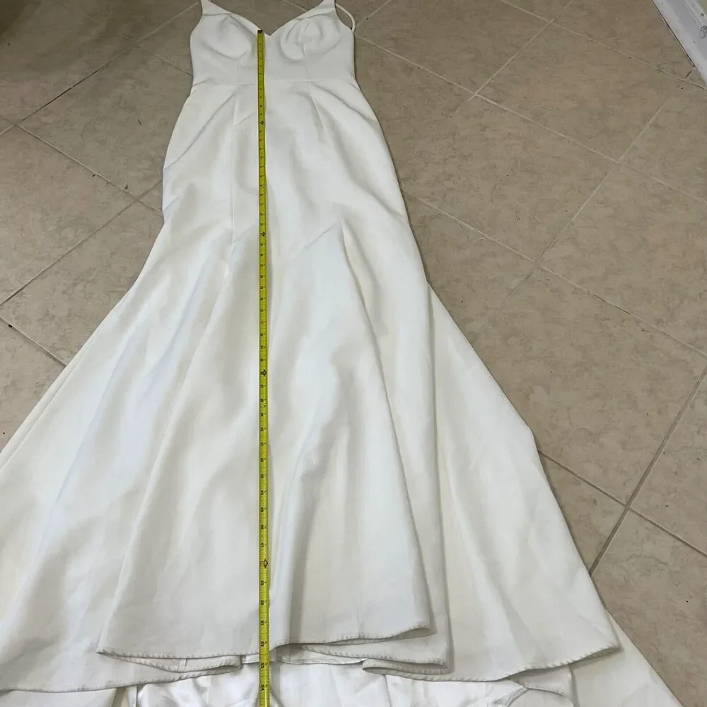 Vow’d  Mermaid Trumpet Plunge  Wedding Gown women’s Size 4 white train Crepe - Picture 13 of 14